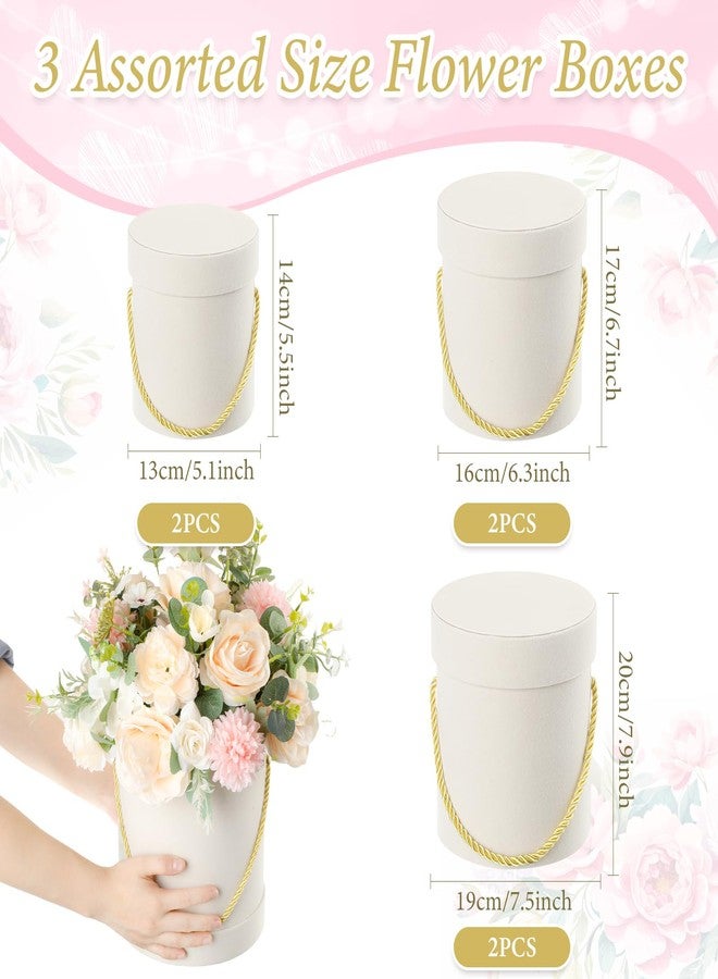 Uiifan صندوق زهور دائري مخملي من Uiifan مكون من 6 قطع مع أغطية، صندوق هدايا مخملي متداخل مع مقبض، مثالي لحفلات الزفاف والعطلات، وتنسيقات هدايا الزهور الفاخرة، وهدايا وصيفات العروس، وهدايا حفلات أعياد الميلاد (أبيض) - Image 3